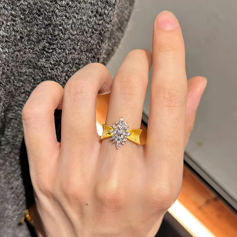 Bague flocon de neige brossé de style palais avec incrustation de diamants inspirés, bagues de mode 