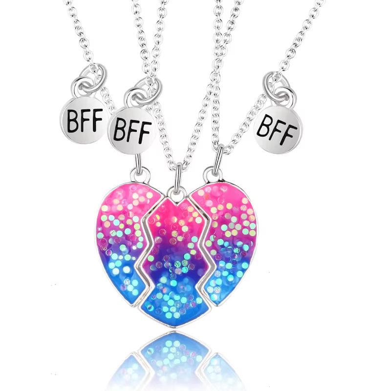 Collier BFF en forme de cœur magnétique pour 3 filles, joli pendentif assorti, bijoux d'amitié pour 