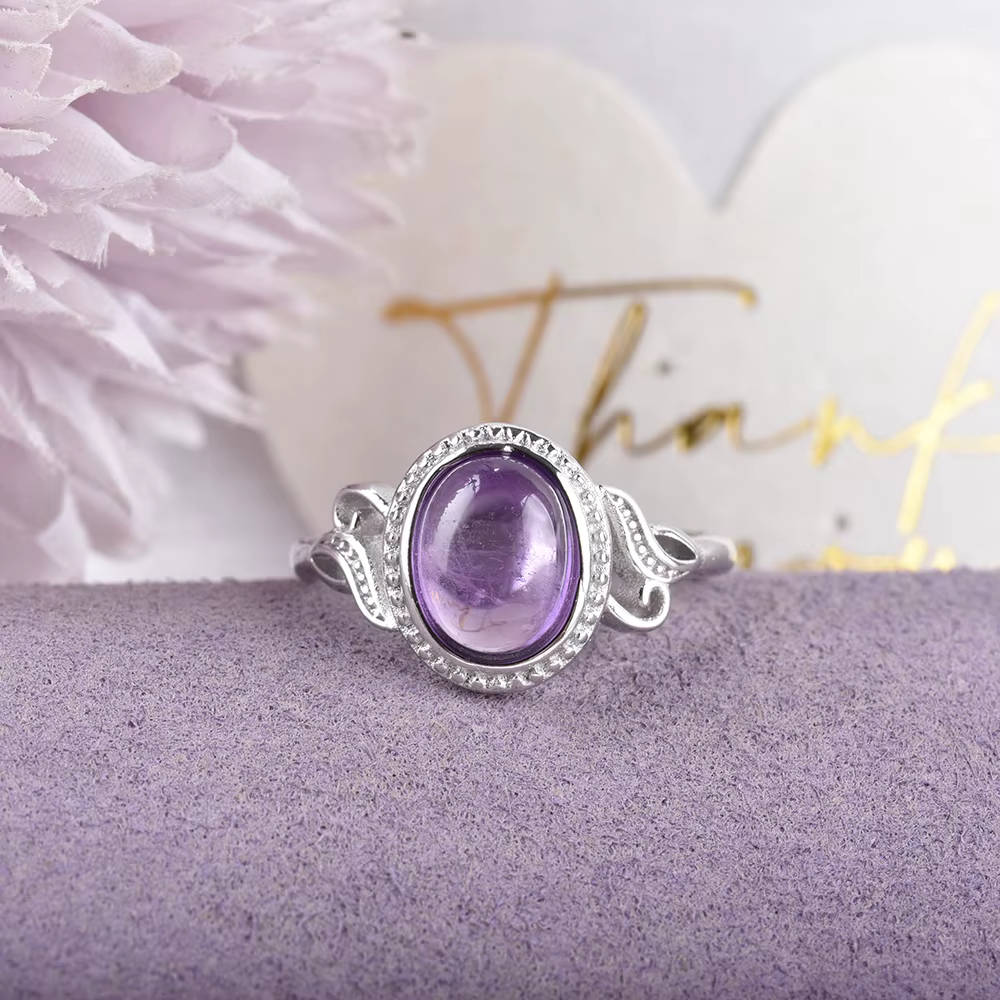 ITSMOS – bague ovale en pierre d'améthyste, Cabochon véritable, bandes en cristal, bijoux en pierres
