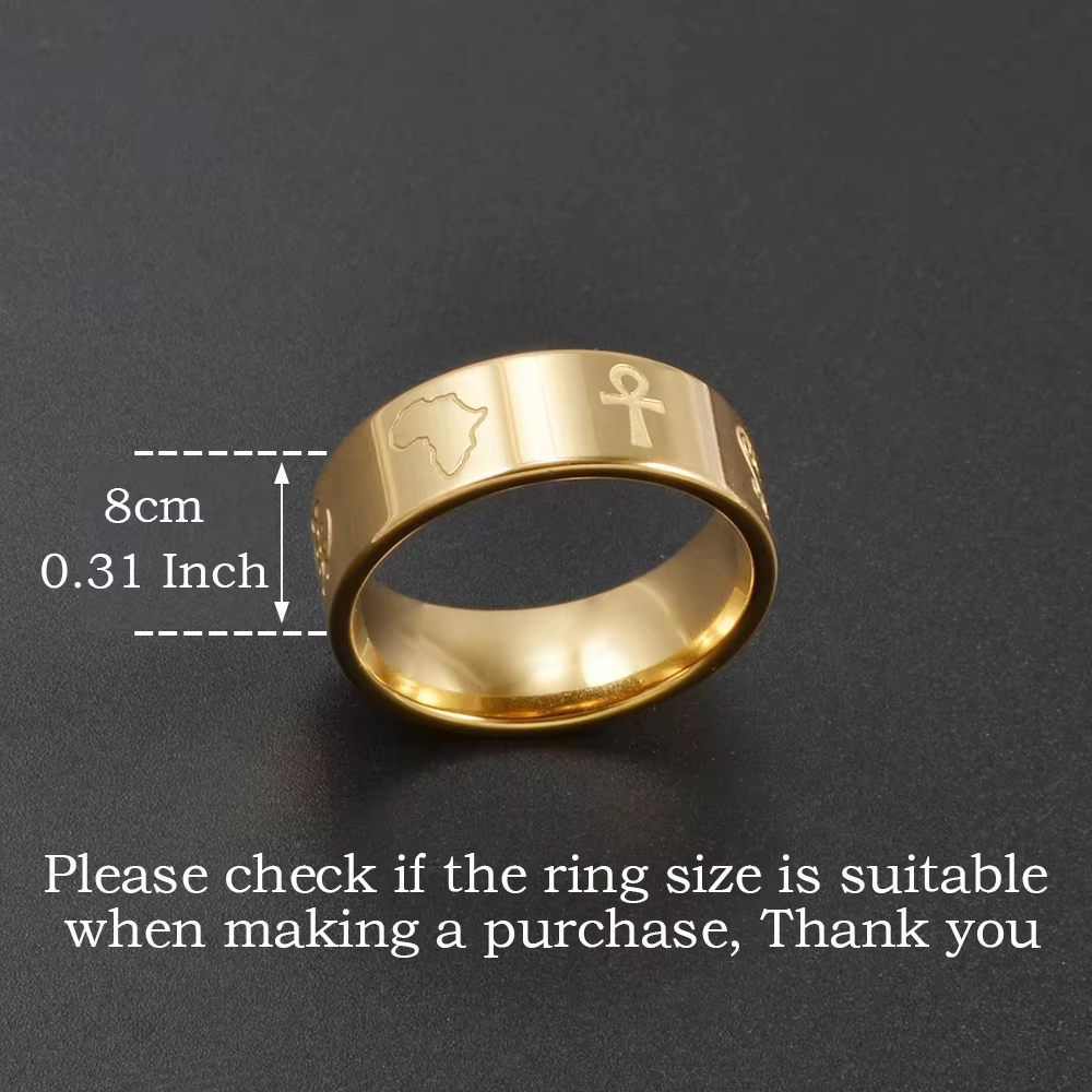 Bague avec symboles culturels de la carte africaine, en acier inoxydable, pour femmes et hommes, bij