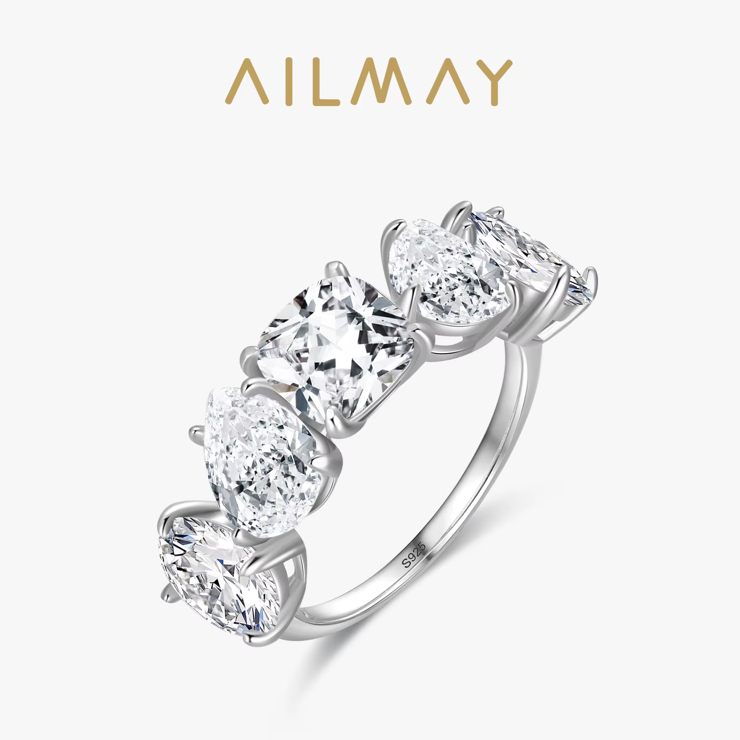 Ailmay – bague de luxe en argent Sterling 925 véritable pour femme, anneau en zircone cubique ébloui