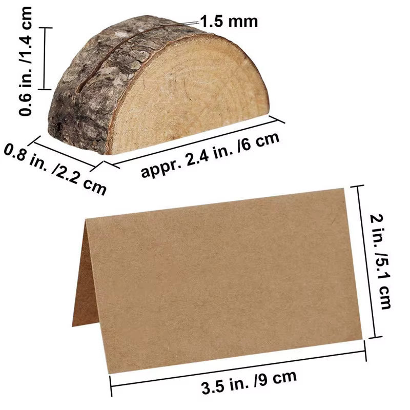 100 ensemble/lot bois Pile nom Place carte Photo Menu support Table naturel arbre souche demi-cercle