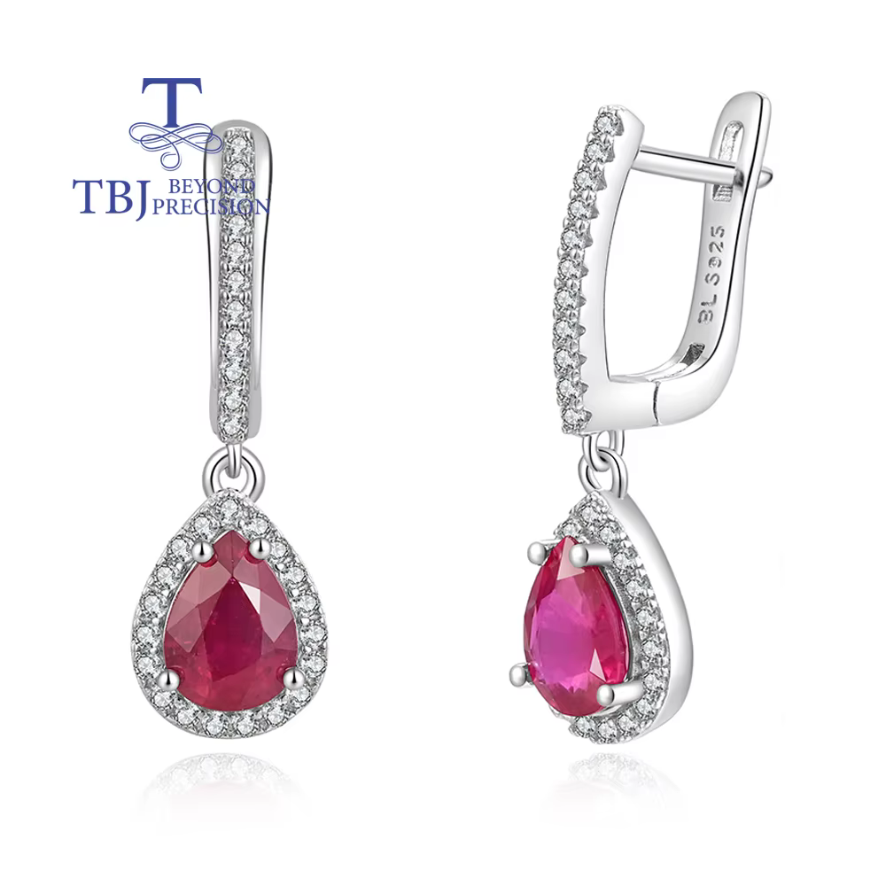 Boucles d'oreilles pendantes simples en forme de poire, avec rubis africain traité naturel, bijoux f