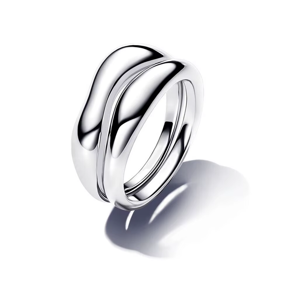 Bague élégante en argent pur 925% pour femme, design irrégulier en forme de cœur entrecroisé, bijou