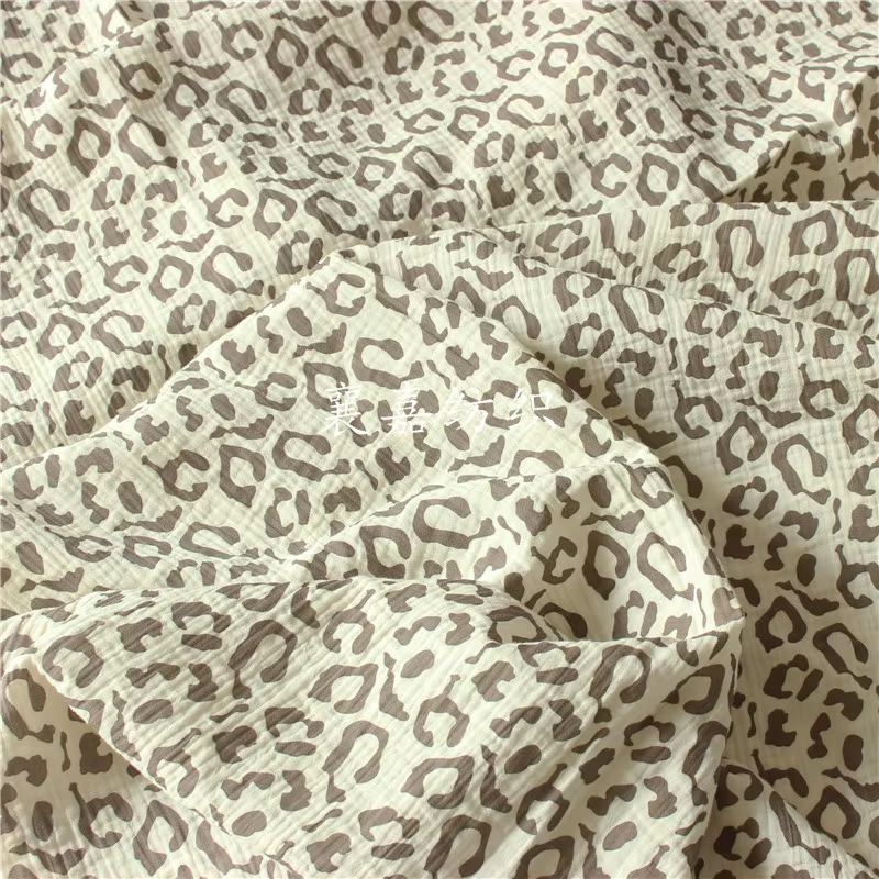 Tissu crêpe en coton imprimé léopard, Double couche de gaze, 135x50cm, pour vêtements de maison et p