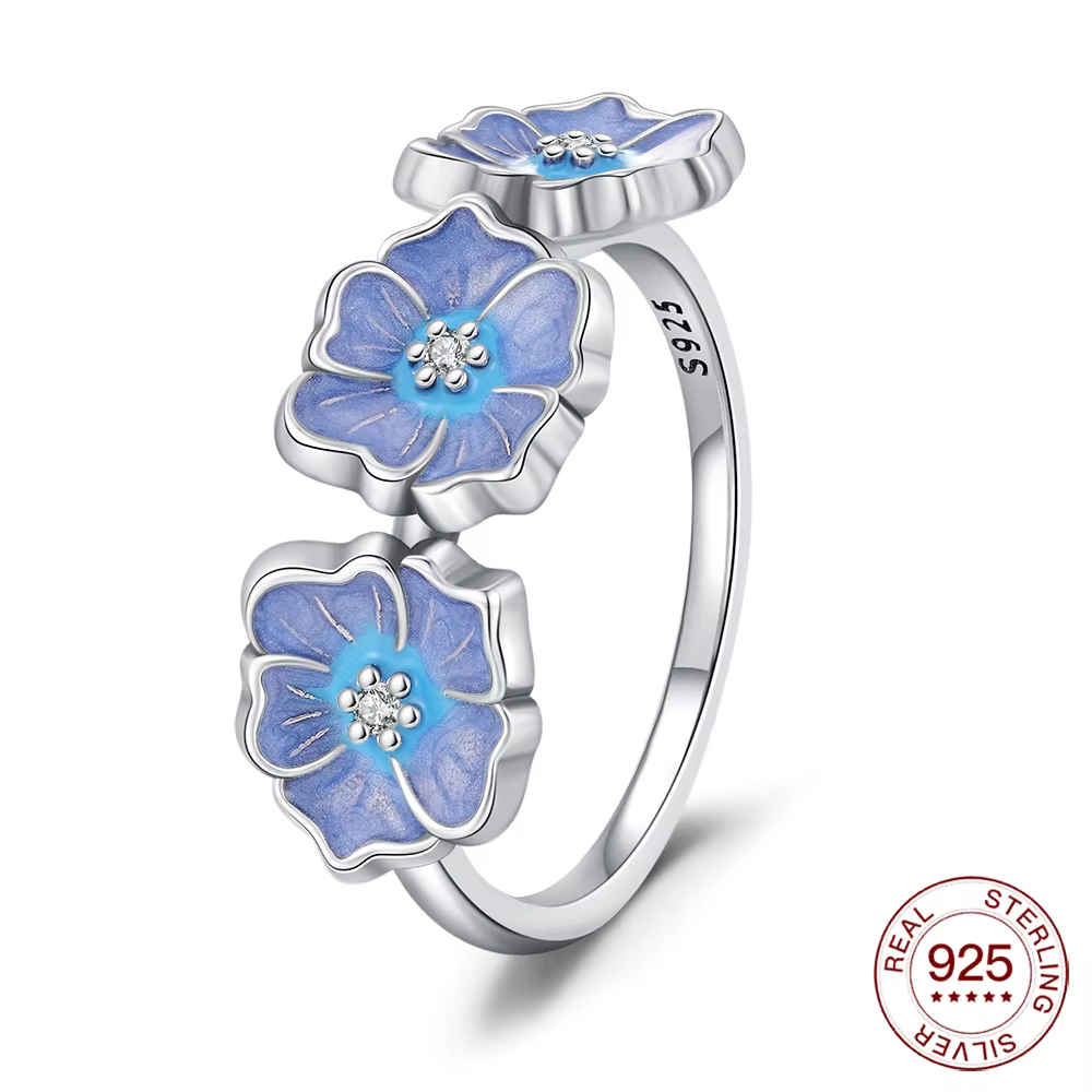 Bague Lotus bleu Original en argent 925 pour femmes, bague de luxe en Zircon Simple, ensemble de bag