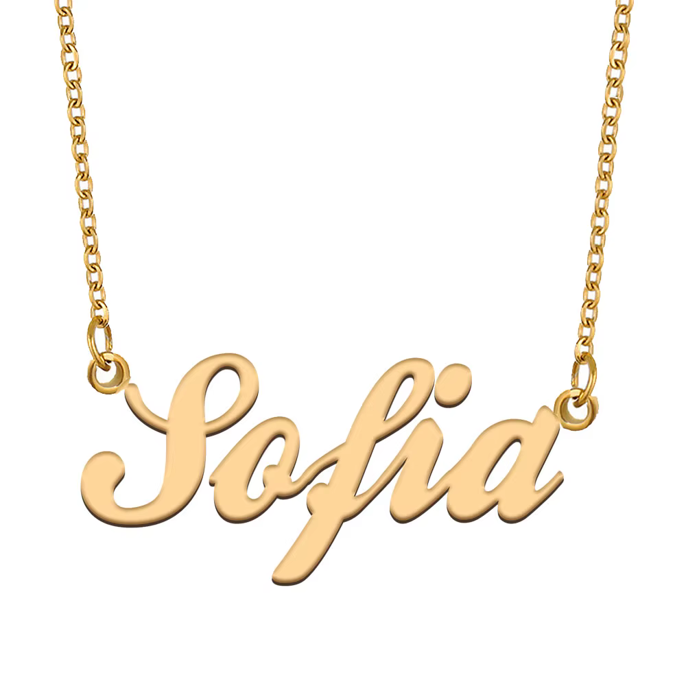 Collier de nom de Sofia plaqué or pour femme, bijoux en acier inoxydable, pendentif plaque signaléti