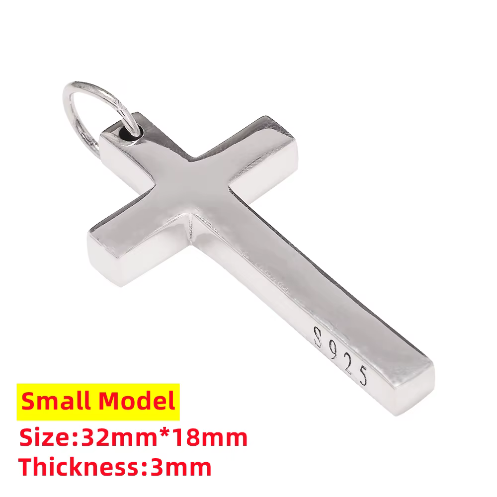Pendentif croix en argent Sterling 100% massif S925 pour hommes et femmes, lisse, haute polissage, D
