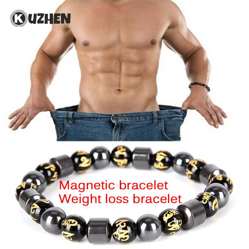 Bracelets de perte de poids magnétiques dorés et noirs pour hommes et femmes, perles d'hématite, bre