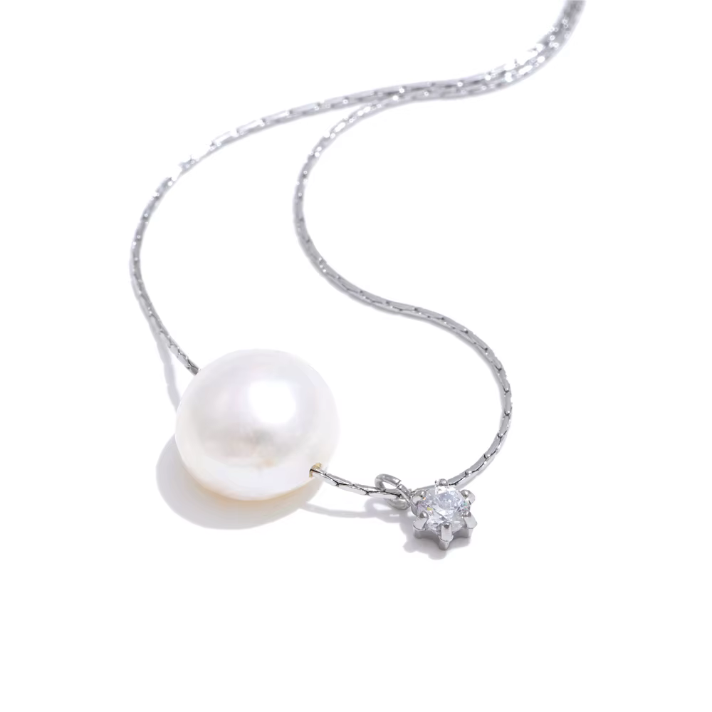 NiNice colliers pour femmes en acier inoxydable bijoux naturel perle d'eau douce Zircon pendentif à 