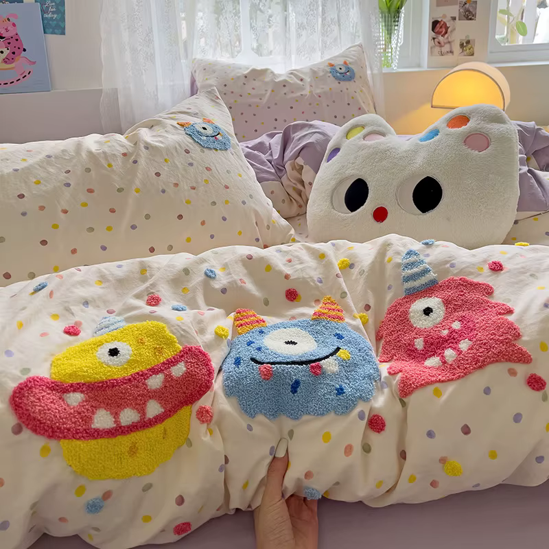 Parure de lit brodée d'animaux de dessin animé, pour adultes et enfants, drap-housse plat mignon ave