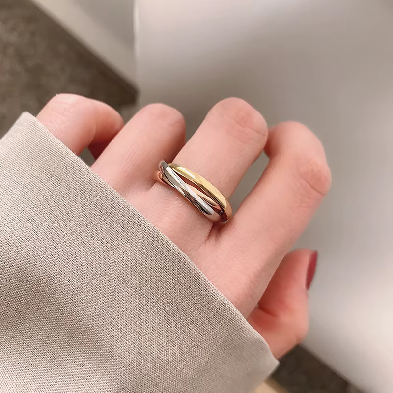 Bague 3 couleurs 3 cercles pour femme homme Couple bijoux de mariage en acier inoxydable 316L bijoux