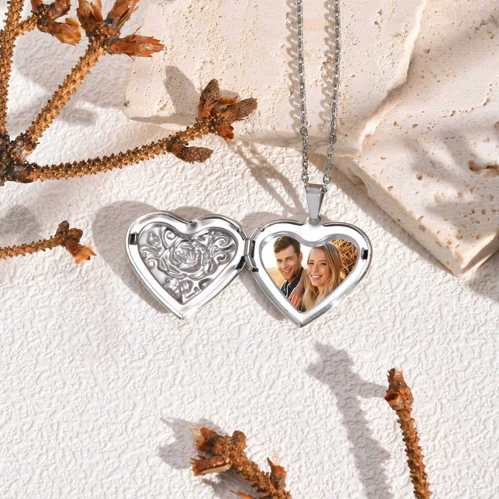 Pendentif photo personnalisé gratuit pour femme, collier ouvrable en forme de cœur rose, photos pers
