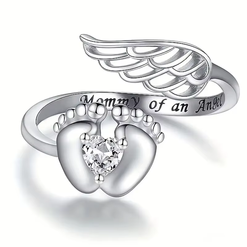 Huretailers-Bagues en argent pour mère, meilleur cadeau pour maman, coeur en cristal CZ, bague d'ang