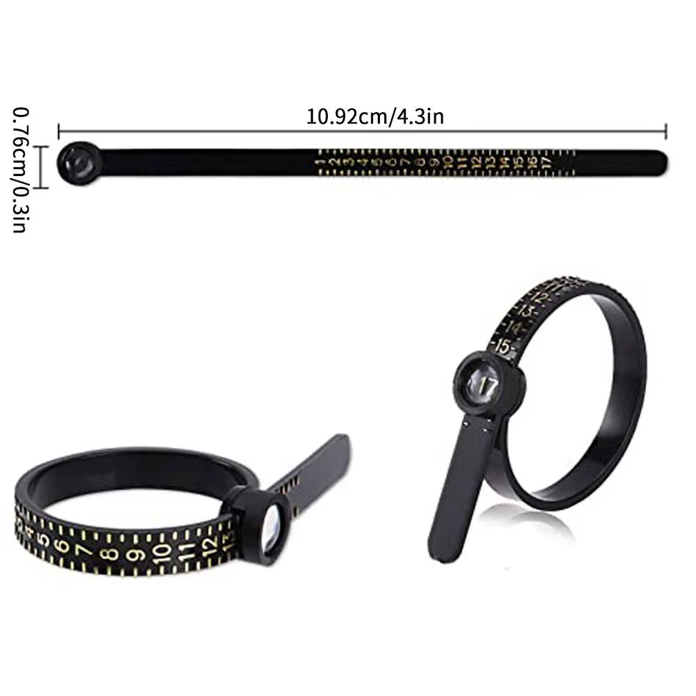 Outil de mesure de taille de bague avec loupe, outil de mesure de bijoux pour doigts réutilisable, f