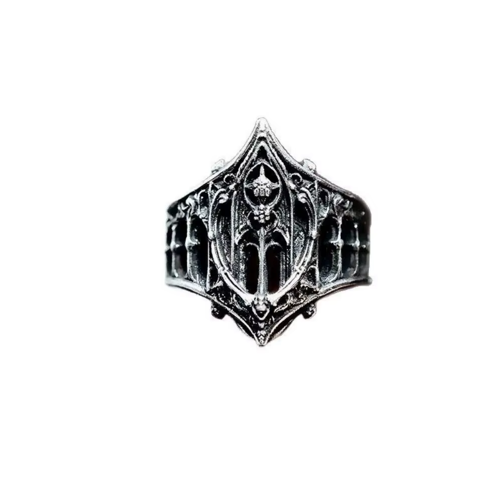 Bague de château à Texture géométrique unisexe, accessoire de mode gothique rétro classique pour cad