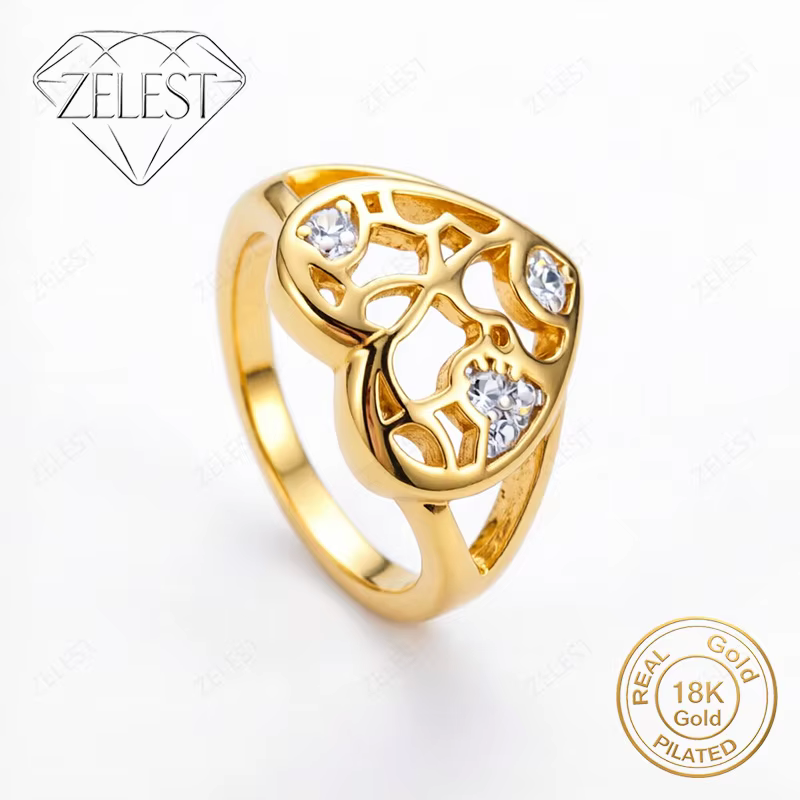 Bague en argent sterling 925 plaqué or 18 carats, magnifique forme de cœur creux, zircon, bijoux de 
