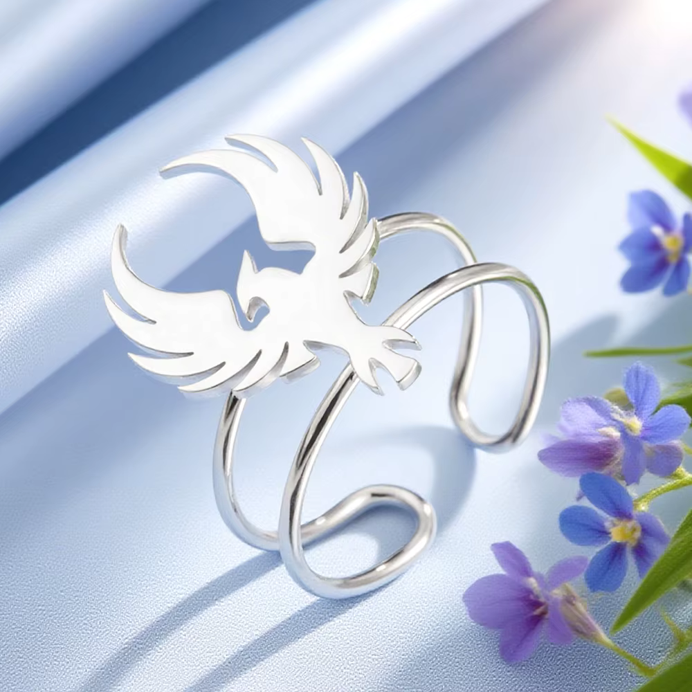 Phoenix Bague réglable Ouvert doigt Bague Mythique Oiseau Animal Totem Protection Amuet Bijoux en ac