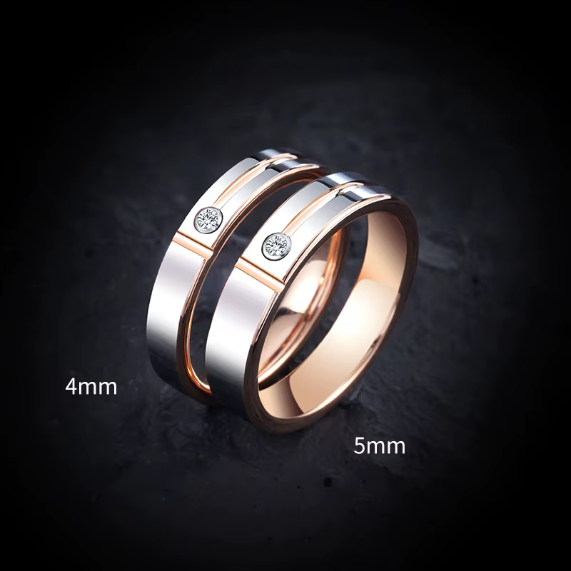 Bagues de mariage pour hommes et femmes, plaqué or Rose, incrustation de Moissanite synthétique tung