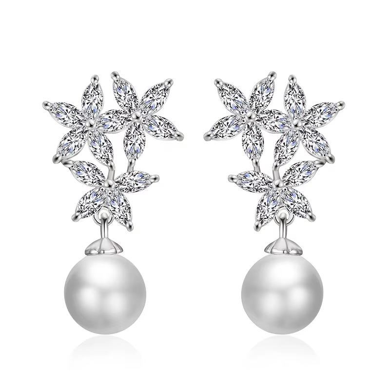Boucles d'oreilles pendantes en cristal de Zricon pour femmes et mamans, fleur plaquée or 18 carats,