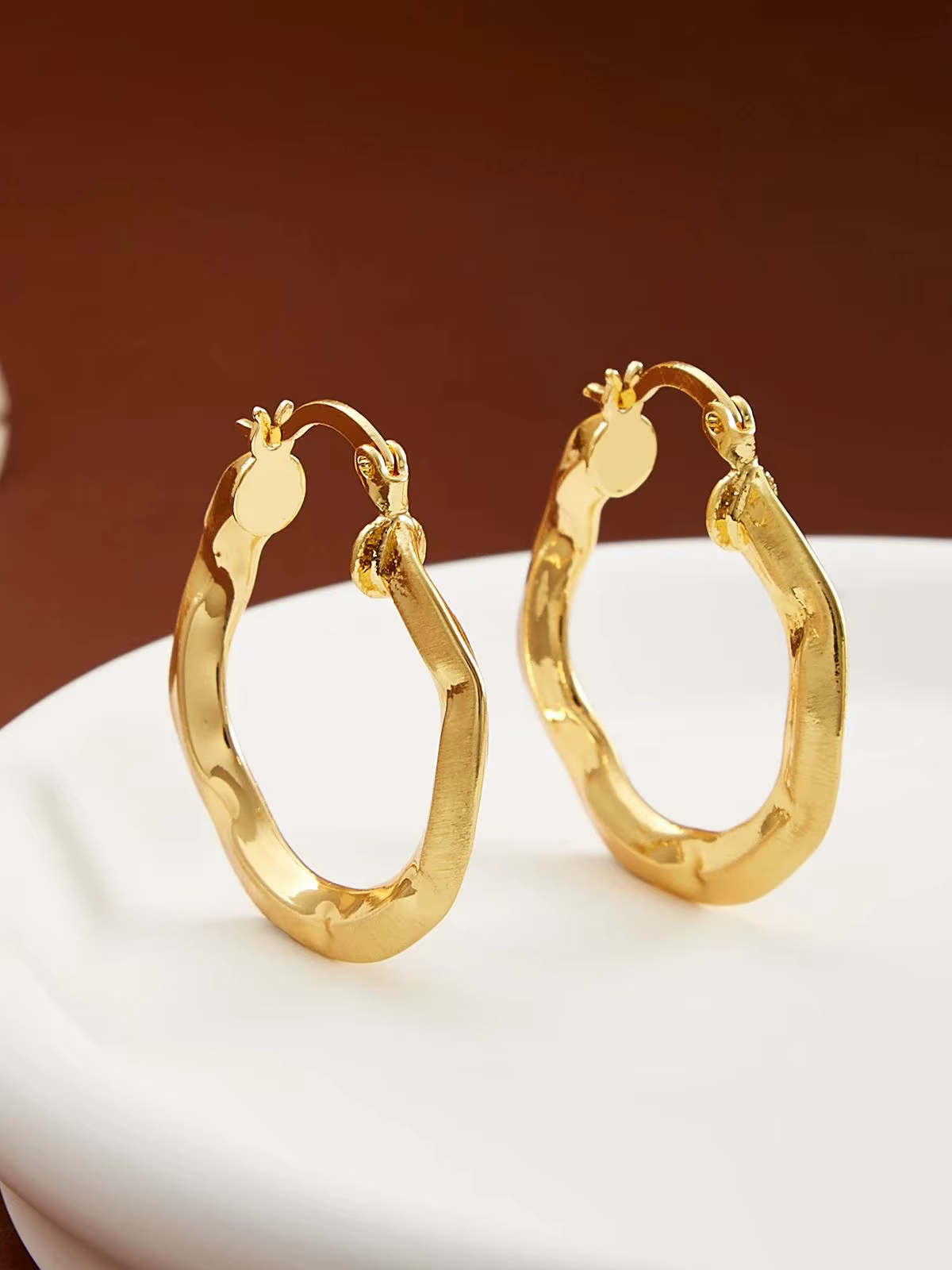 YTJX – boucles d'oreilles circulaires concaves plaquées or 18 carats, antirouille, métal minimaliste