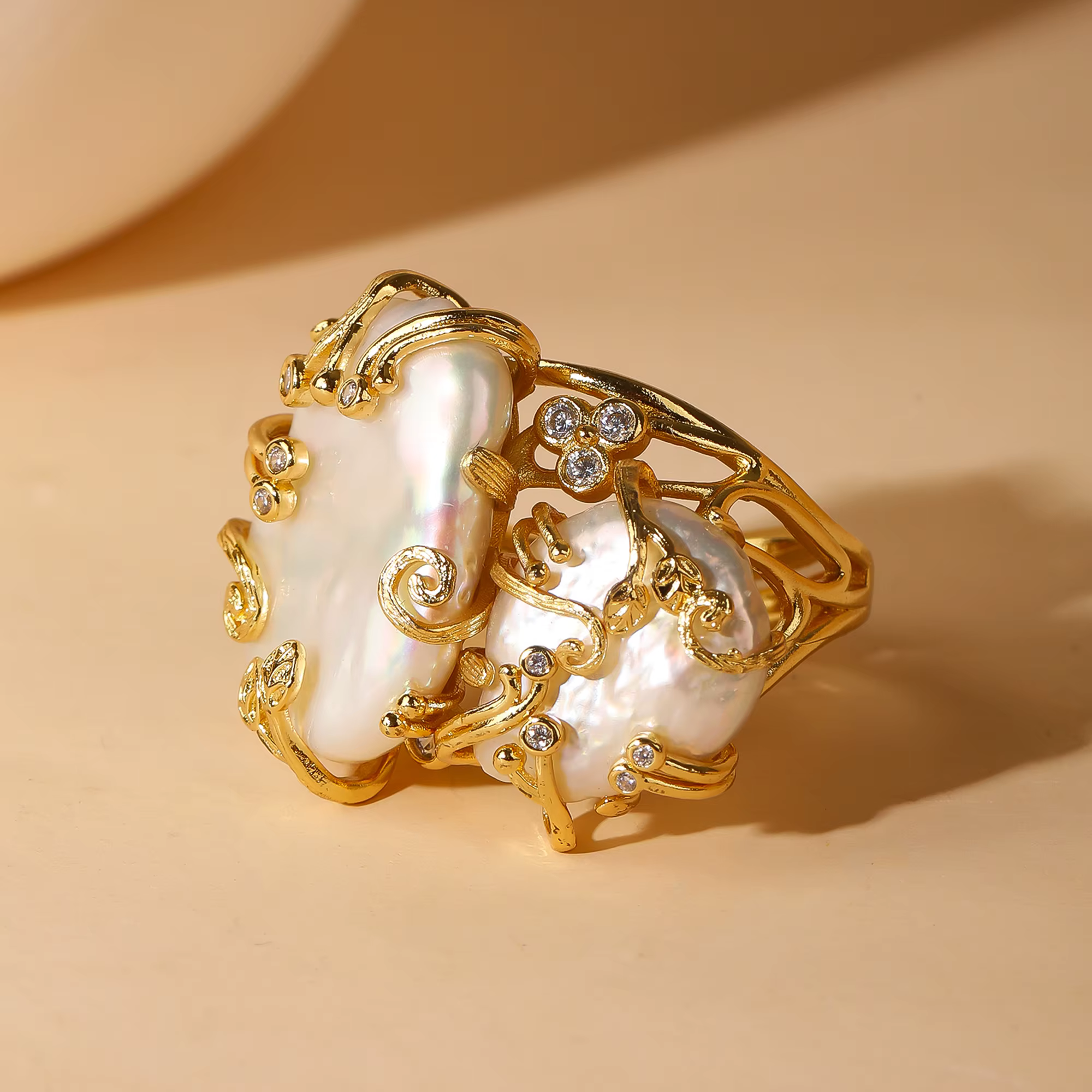 Bague en perles d'eau douce naturelles plaquées or 18 carats pour femmes, bague en pierres précieuse
