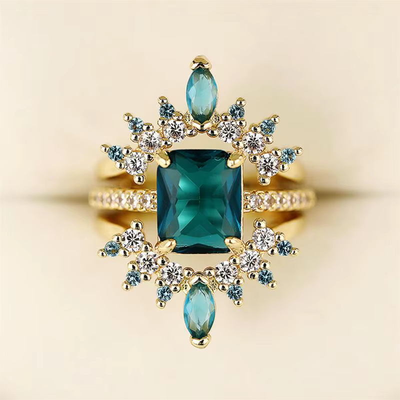 Huitan – ensemble de 2 bagues pour femmes, couleur or, pour fête de mariage, élégantes, incrustées d
