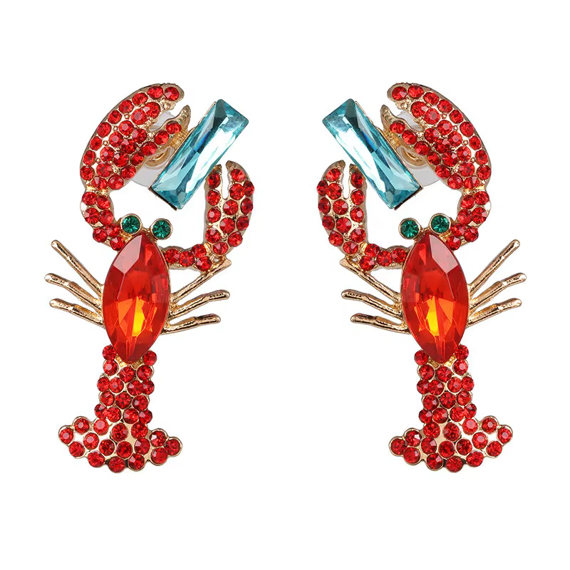 Boucles d'oreilles homard en strass rouge pour femmes, bijoux de plage, de fête de vacances, Style B