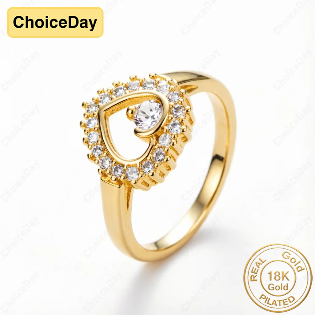 Charmant bijou plaqué or 18 carats # 8 Exquises bagues en zircone en forme de cœur pour femmes, bijo