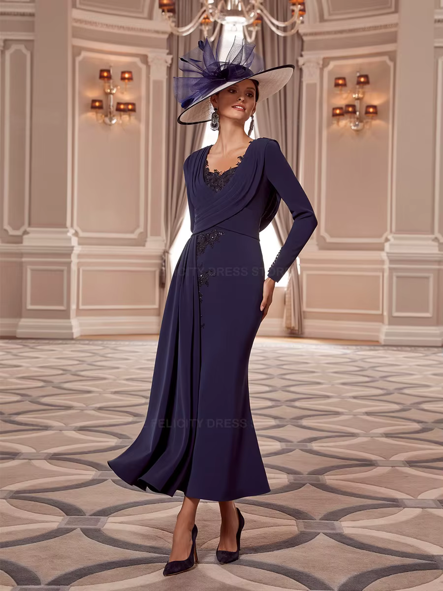 Robes mère de la mariée classiques, sirène plissée, personnalisées, Robes de soirée d'invitées de Ma