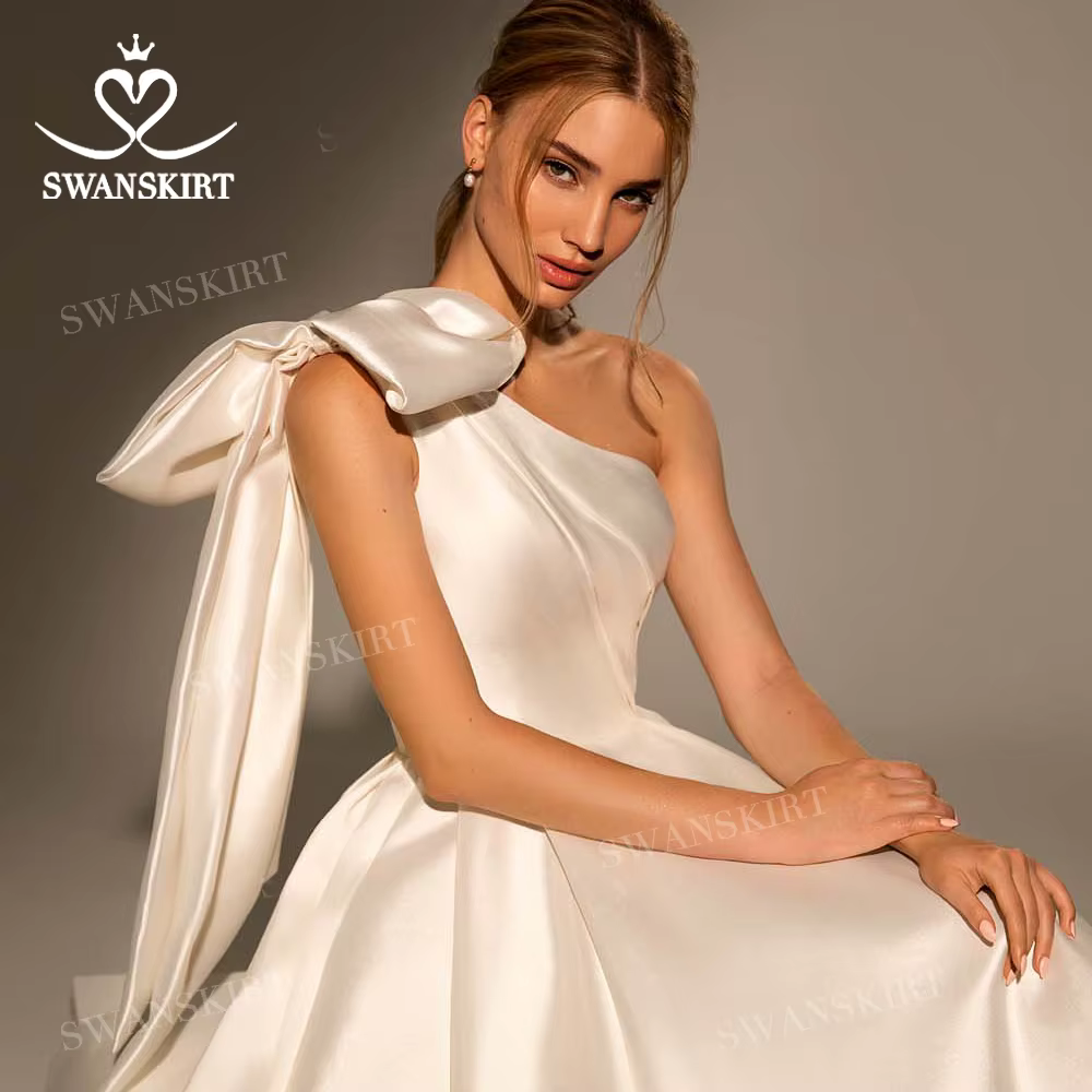 SwanSarah-Robe de Mariée en Satin avec Nministériels d, Vintage, à la Mode, avec Traîne Trapèze, Per