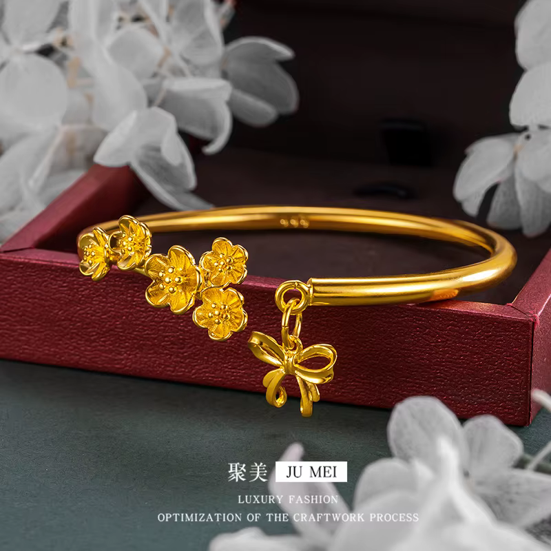 9999 24K magasin d'or véritable, même or, bracelet à nœud solide pour femmes avec une belle ouvertur