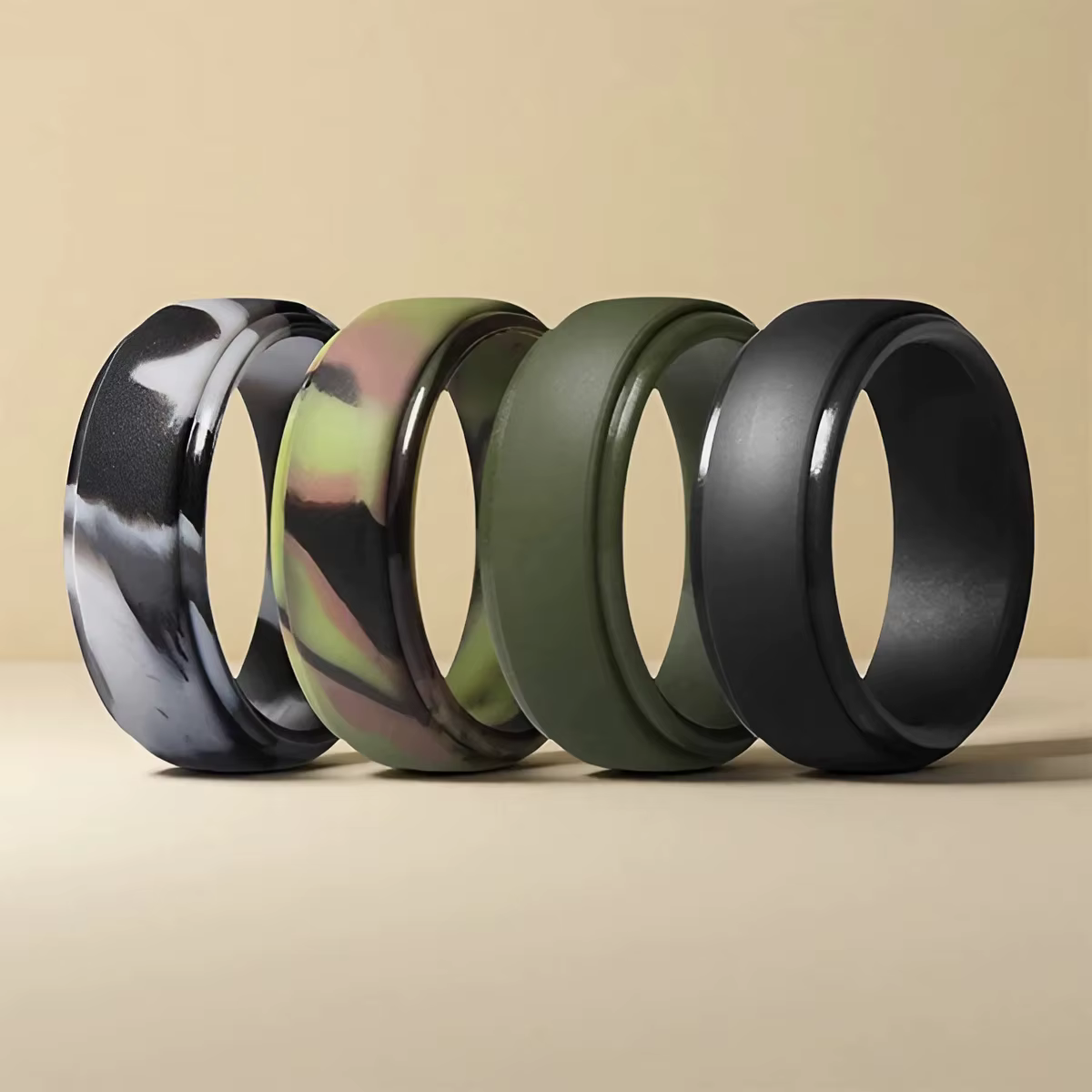 Lot de 4 alliances en caoutchouc pour hommes, 8 mm, hypoallergéniques, respirantes, en silicone, mul