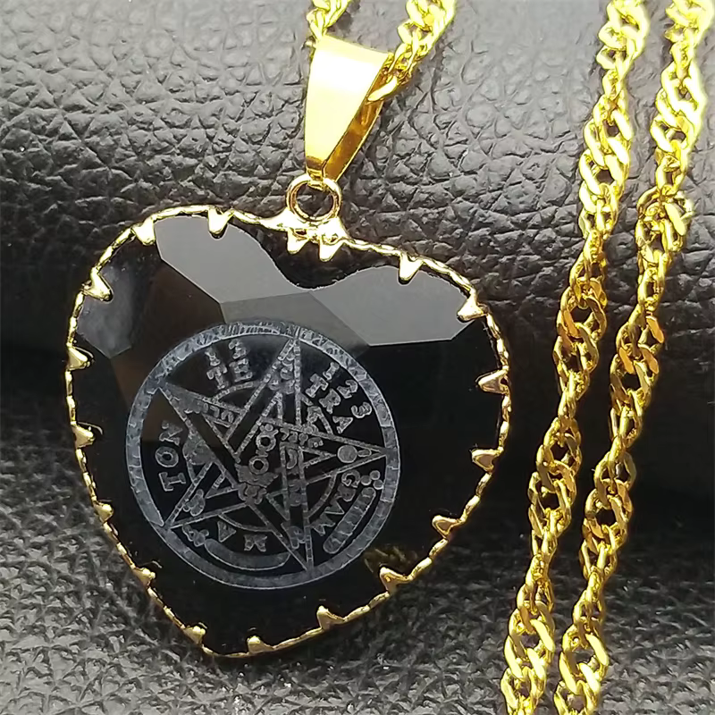 Colliers en verre en forme de cœur pour hommes et femmes, Tetragrammaton juif, pentagramme hébreu, c