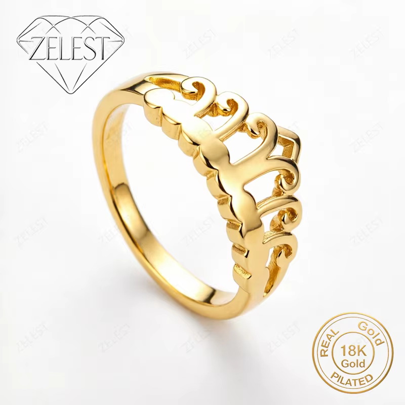Bague Couronne de Luxe en Argent 925 Plaqué Or 18K pour Femme, Accessoire de Mode pour Fête, Bijou