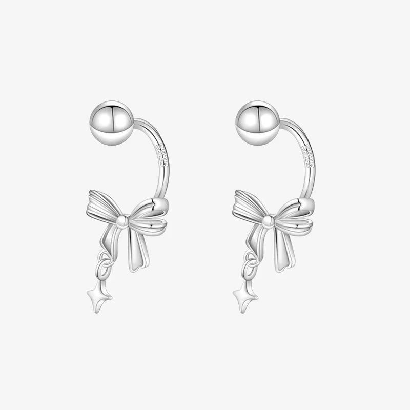 Boucles d'oreilles à visser avec nœud papillon et perles couleur argent pour femmes, bijoux fins cla