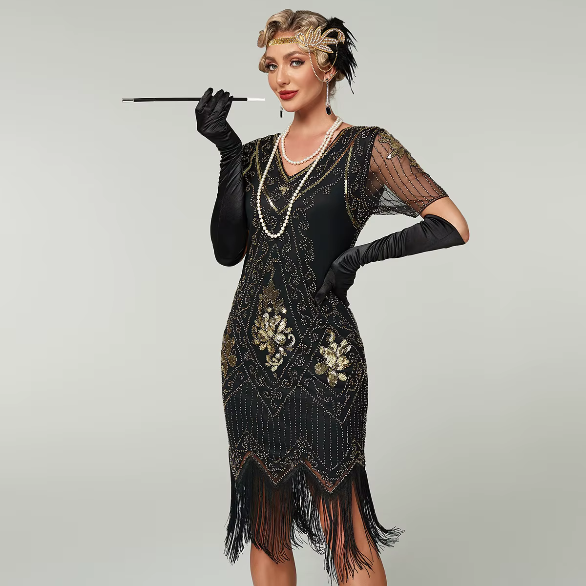 Nouveau Sexy années 1920 Downton Abbey demoiselle d'honneur invité de mariage retour cravate noire J
