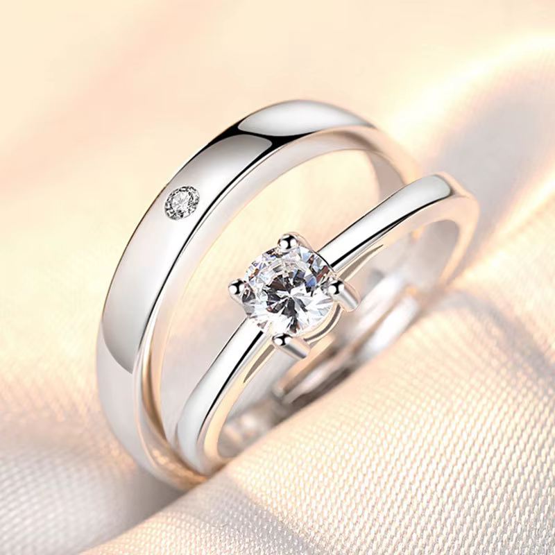 2 pièces, bagues de couple en argent sterling 925, zircone pour femme, homme, exquis, étudiant, peti