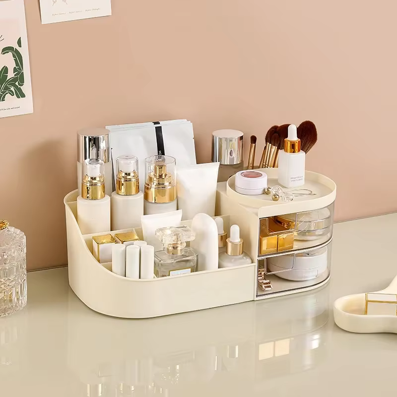 Boîte de rangement de maquillage avec miroir, coiffeuse de bureau, miroir de maquillage, boîte de ra