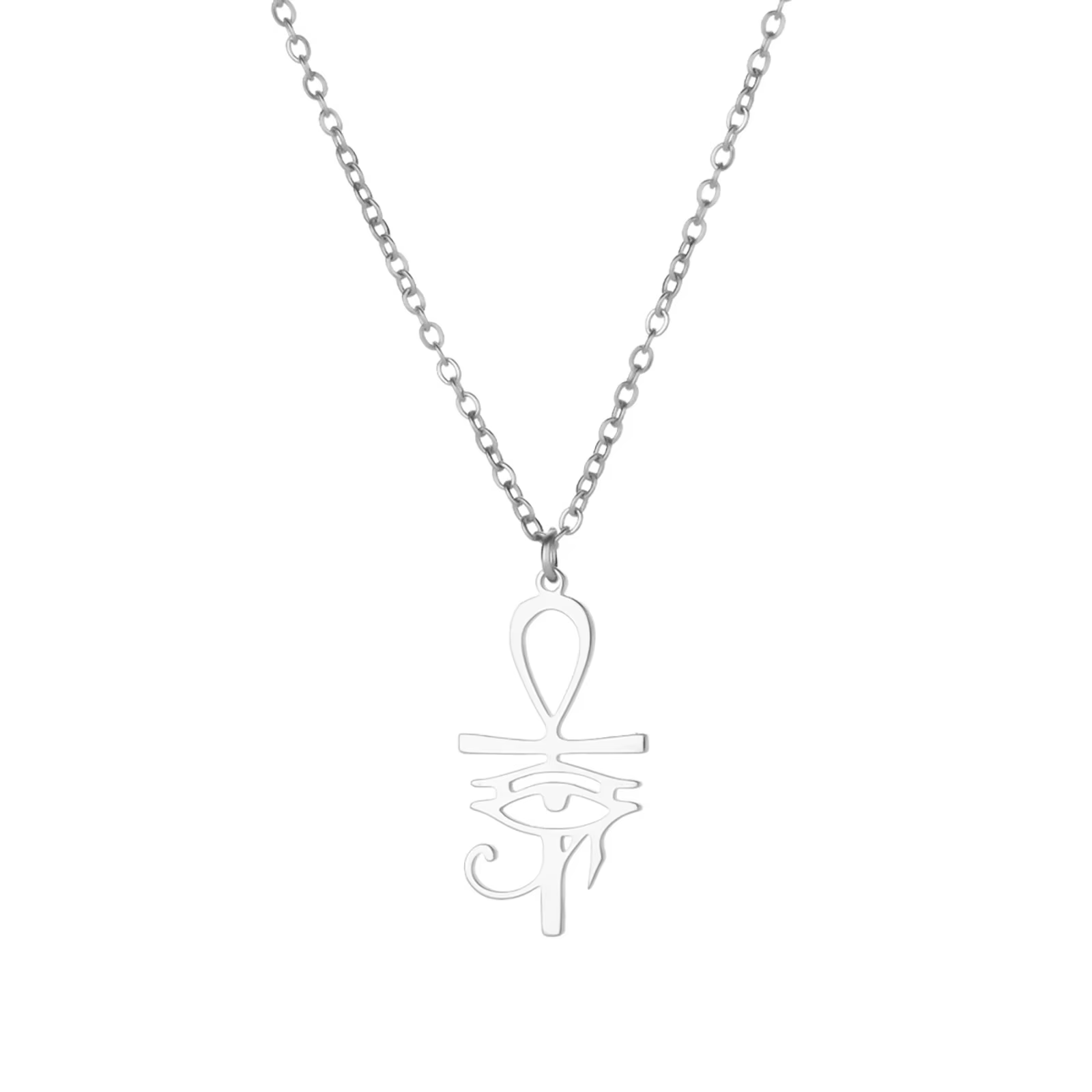 Collier pendentif Ankh Cross Eye of Horus pour femmes et hommes, amulette en acier inoxydable, bijou