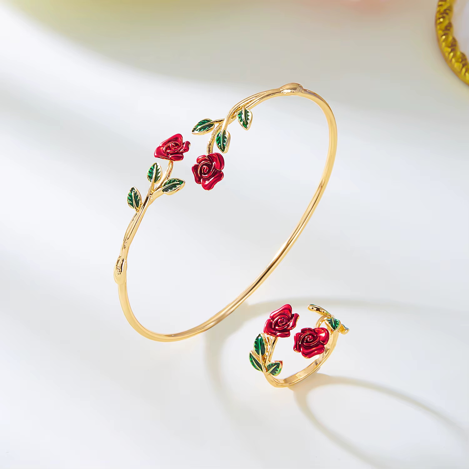Ensemble de bracelets et bagues pour femmes, rétro français, fleur de Rose, Vintage, goutte d'huile,