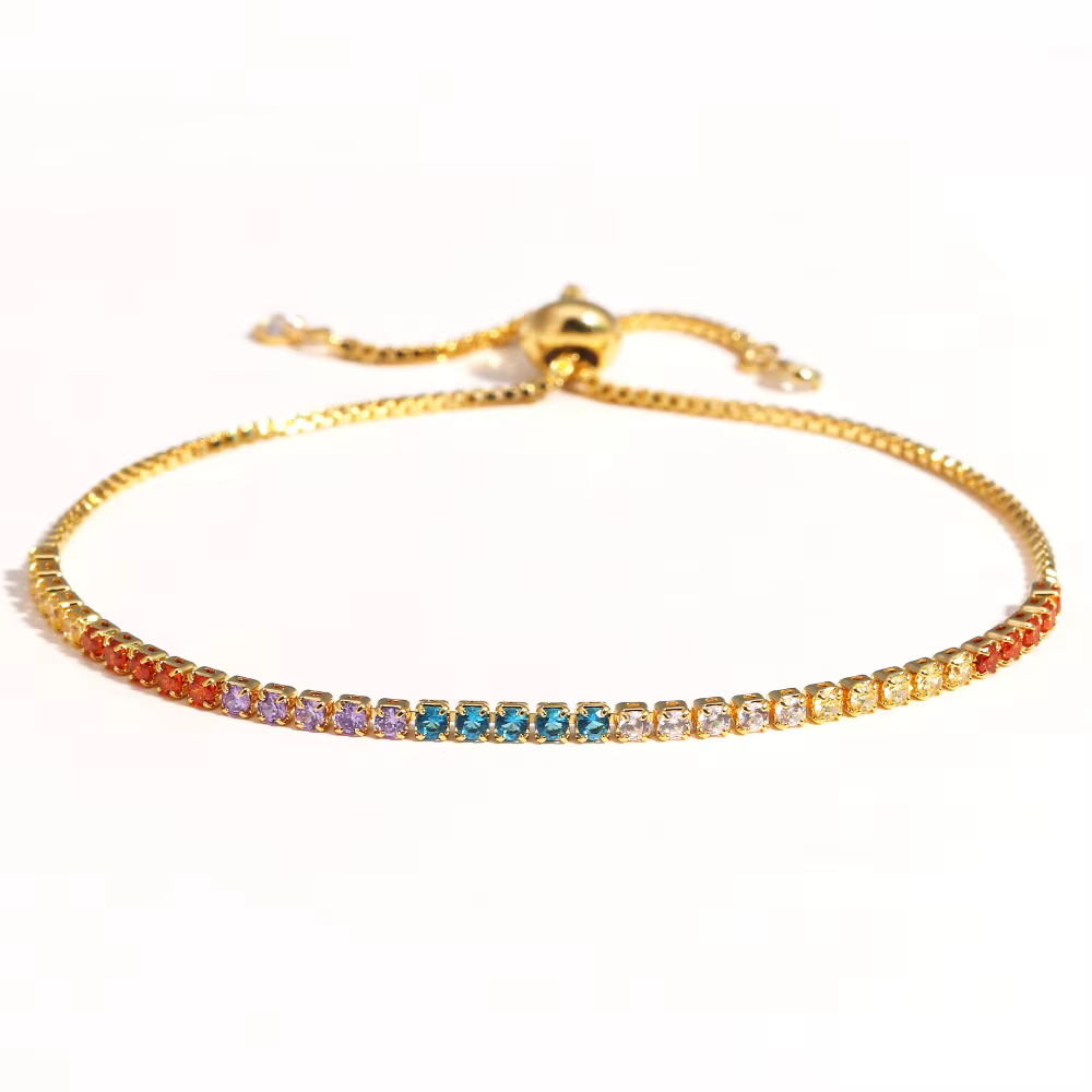 Bracelet de Tennis en Zircon glacé arc-en-ciel pour femmes, extensible et réglable, accessoires Hipp