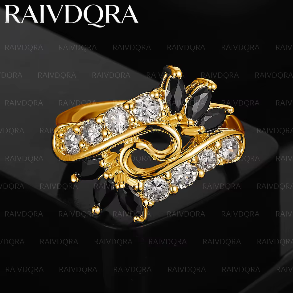 Bague plaquée or 18 carats avec zircons noirs pour hommes et femmes, bijoux à la mode, accessoires d