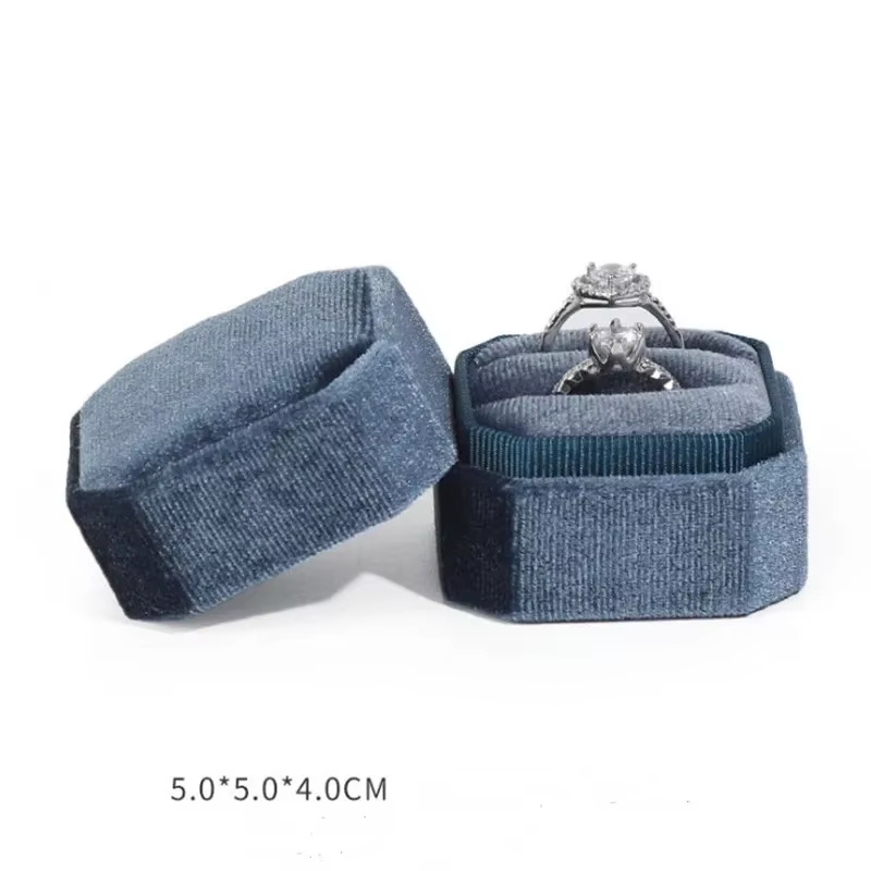 Boîte à bagues en velours côtelé 5x5x4cm, petite taille, quatre couleurs, hexagone, boîte à bijoux e