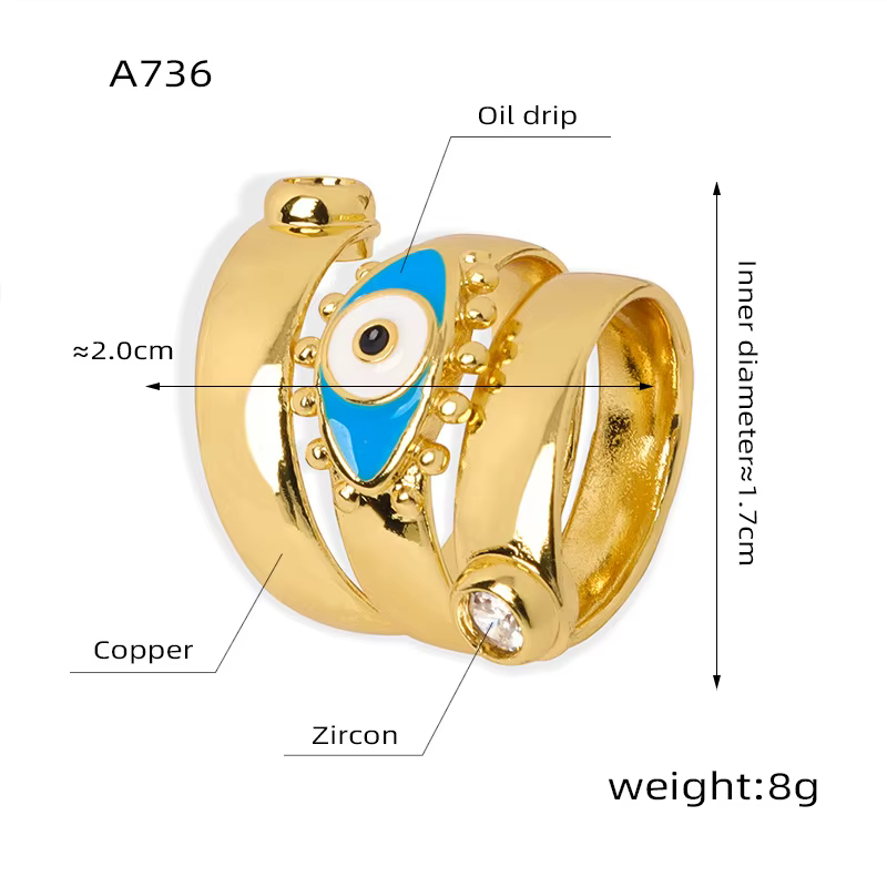 Bagues mauvais œil pour femmes en cuivre plaqué or 18 carats, bague imperméable sans ternissement po