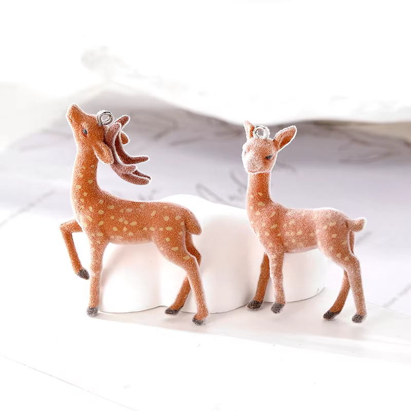 Boucles d'oreilles cerf Sika floqué 3D Kawaii, breloques en résine, pendentif d'élan de noël pour po