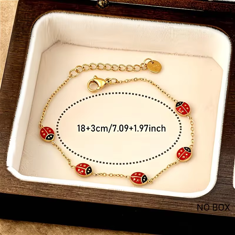 Bracelets Breloques Coccinelle Douce et Adorable en Acier Inoxydable Rouge – Accessoires Cadeau pour