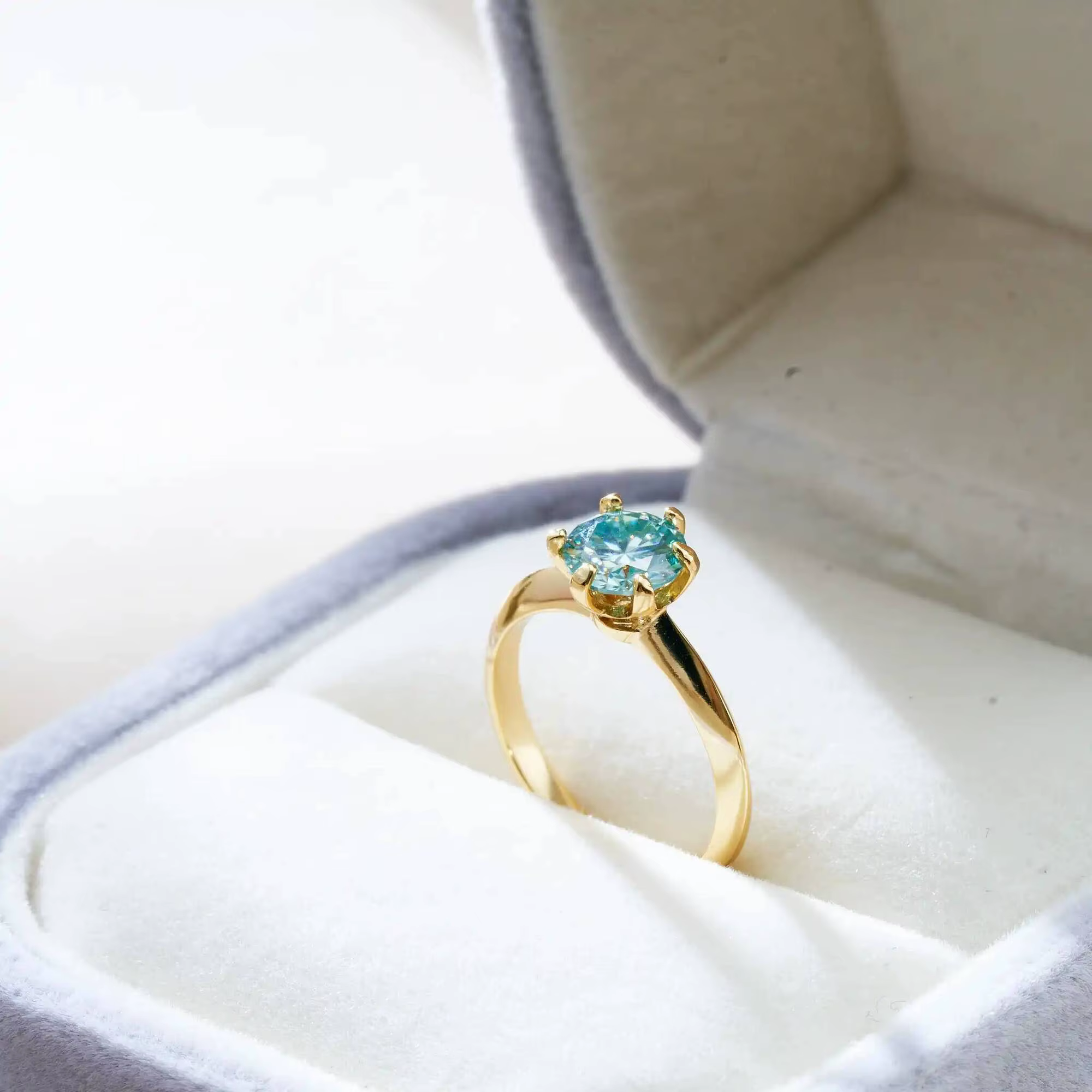 Bague solitaire en Moissanite 1 Carat, argent 925 plaqué or 14K, alliance de fiançailles pour femmes
