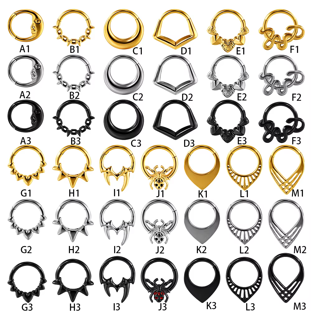 Bijoux de Septum en acier inoxydable, différents Styles, anneaux de Septum, boucles d'oreilles Daith