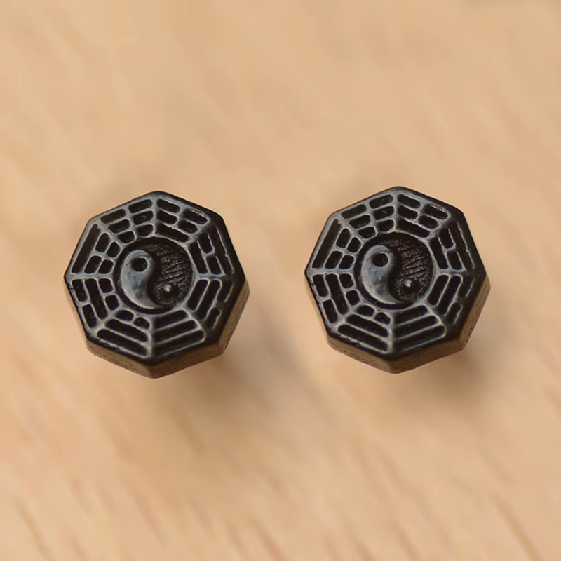 Boucles d'oreilles Taiji Bagua en bois de santal et argent Sterling, bijoux de déclaration Boho cont